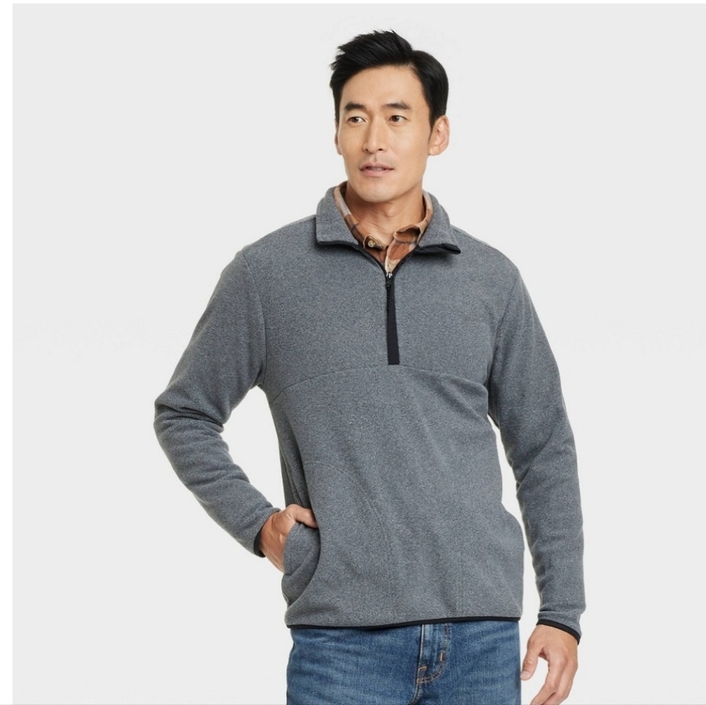 Men's Polar Fleece Half Zip Sweatshirt - Goodfellow & Co Black XL